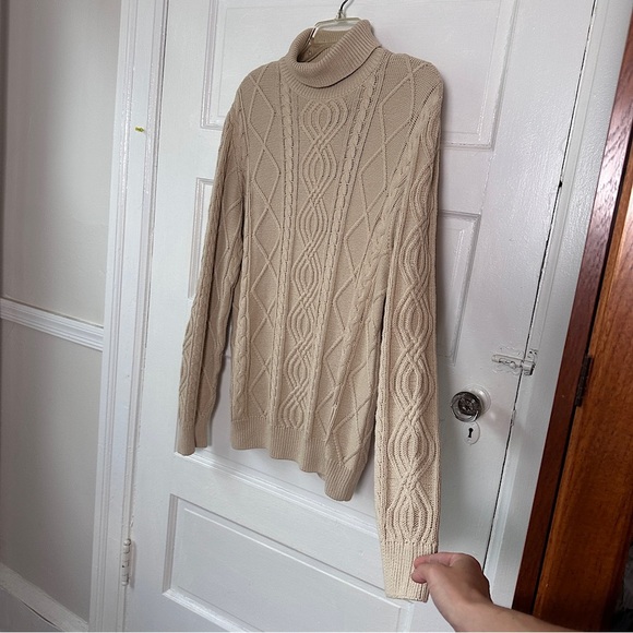 John Blair Sweater Sz M Chunky Cable Knit Fisherman Turtleneck Cotton Neutral - Picture 6 of 13